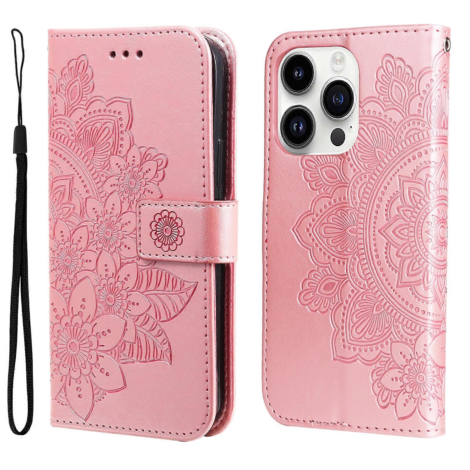 7-petal Flowers Embossing Leather Case For iPhone 15 Pro
