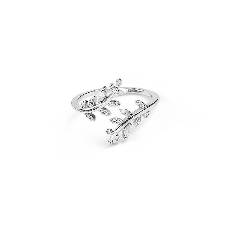 Fresh Diamond-encrusted Leaf Opening Stylish Temperament All-match Minimalist Adjustable Ring