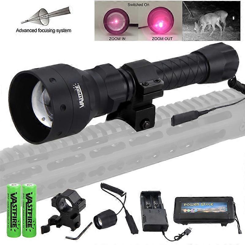 IR 850nm Night Vision Flashlight 50MM Lens Zoomable Adjustable Infrared Hunting Torch Black Illuminator with Rifle Scope Mount