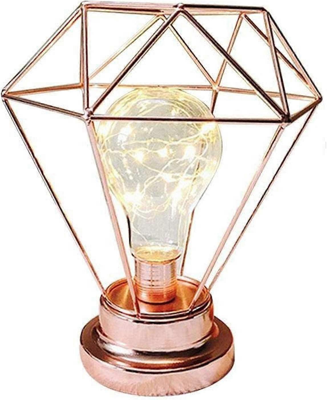 Night Light Diamond Shape Retro Metal Table Lamp Battery Operated