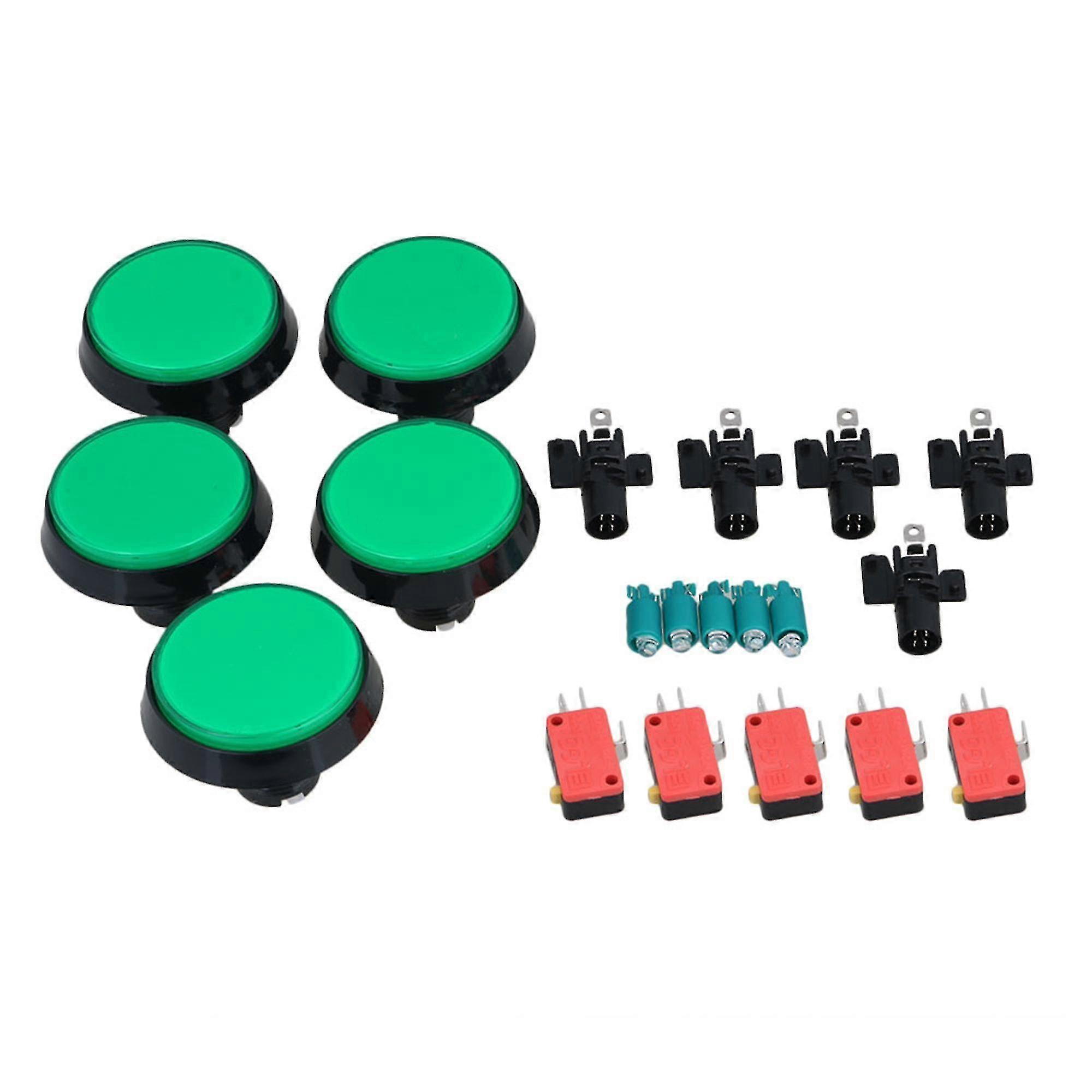 5Pcs Arcade Game Player Green Round Push Button Switch 60Mm Dia Dc 12V Led Light
