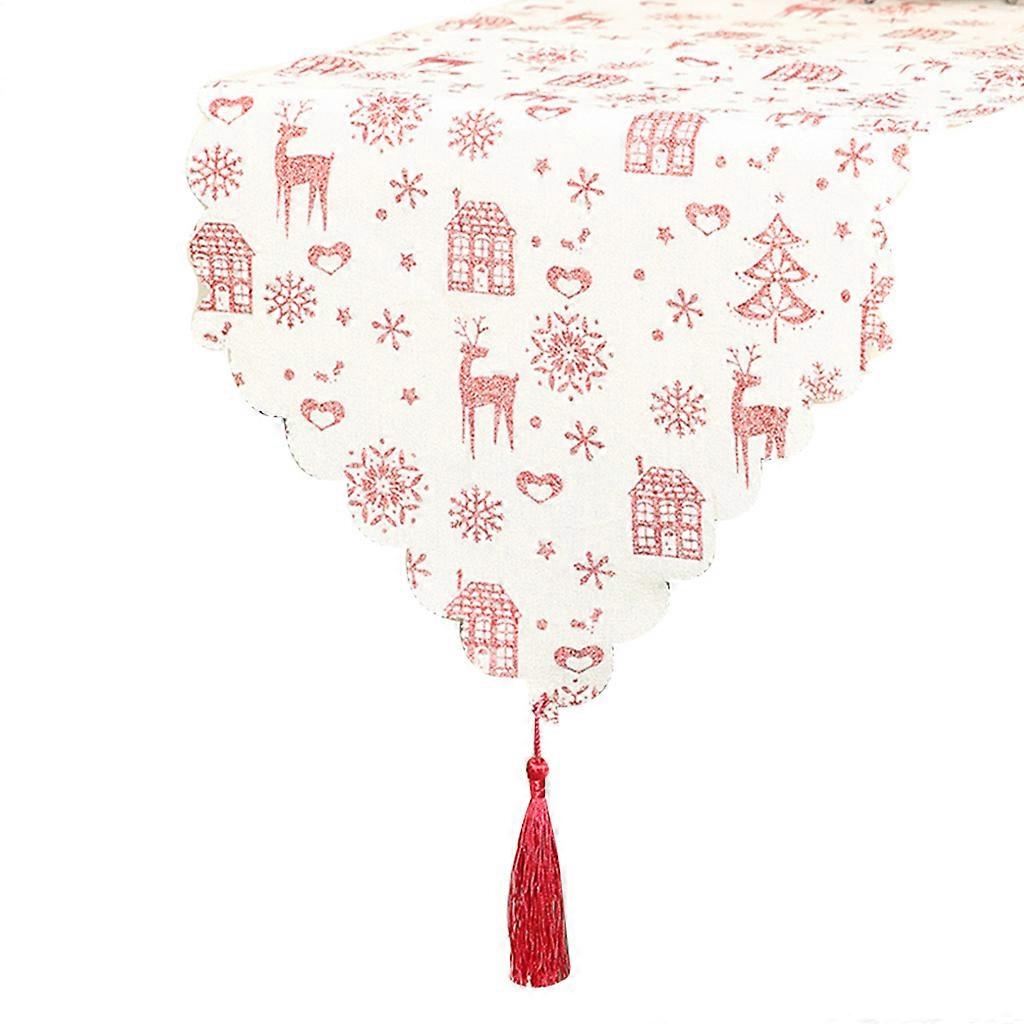 Christmas Fabric Printed Table Runner Holiday Table Cover Snowflake Tablecloth