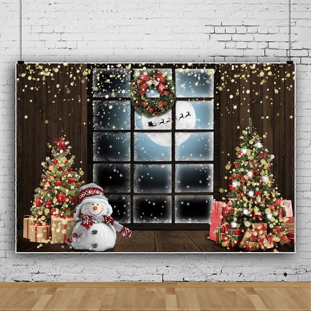 7x10ft Christmas Backdrop, Merry Christmas Tree Photo Photography Backdrop, Forest Window Xmas Backdrop for Party Decoration Banner