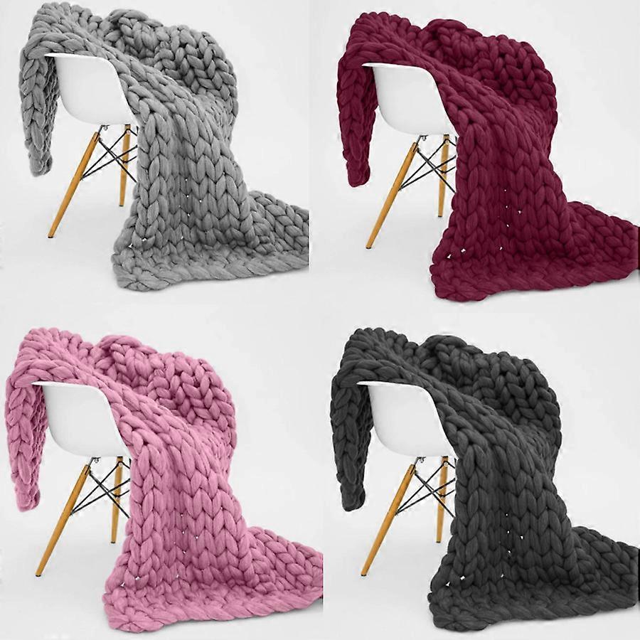 Large Chunky Knitted Thick Blanket, Yarn Woolen Throw Sofa Blanket
