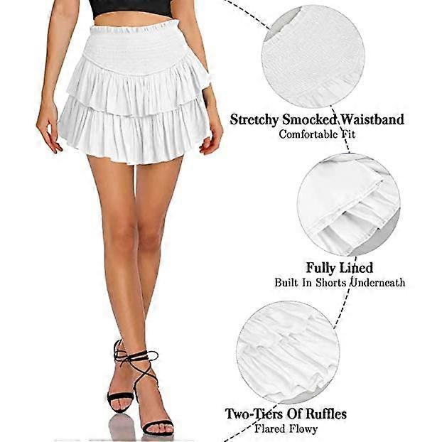 Women's Mini Skirt Layered Ruffle Hem High Waisted Short Skirt