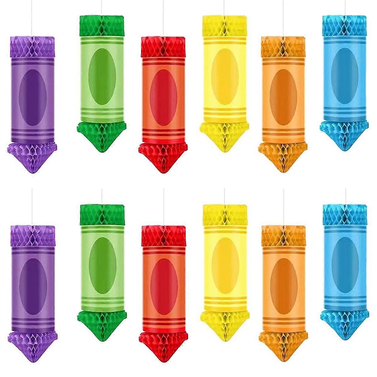 12 Pcs Back to School -Decorations Crayon Classroom Ceiling Decor Paper Lanterns Hanging Honeycomb