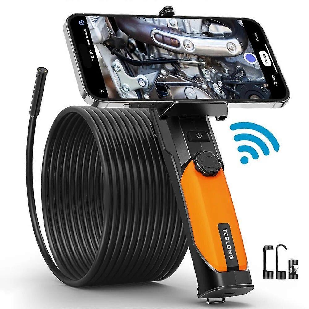 Teslong 7mm Single Lens Wireless Handheld Endoscope Camera 2.0 MP HD WIFI Borescope for IOSAndroid 8 Leds Split Screen 2000mAh