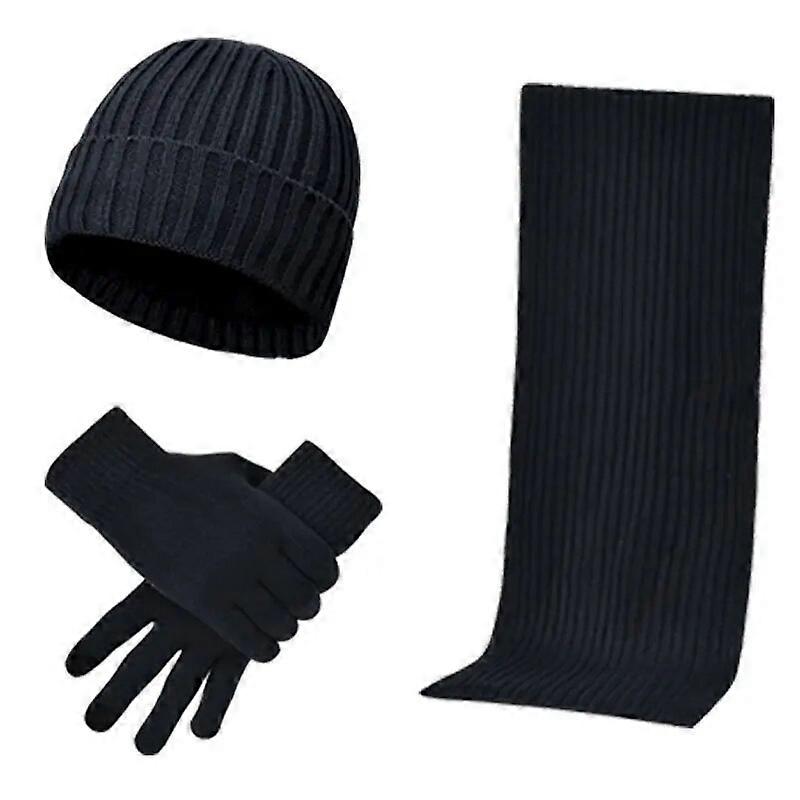 Winter Sports Running Warm Knitted Scarf Beanie Hat and Gloves Set Mens Soft Stretch Hat Scarf and Mitten Set