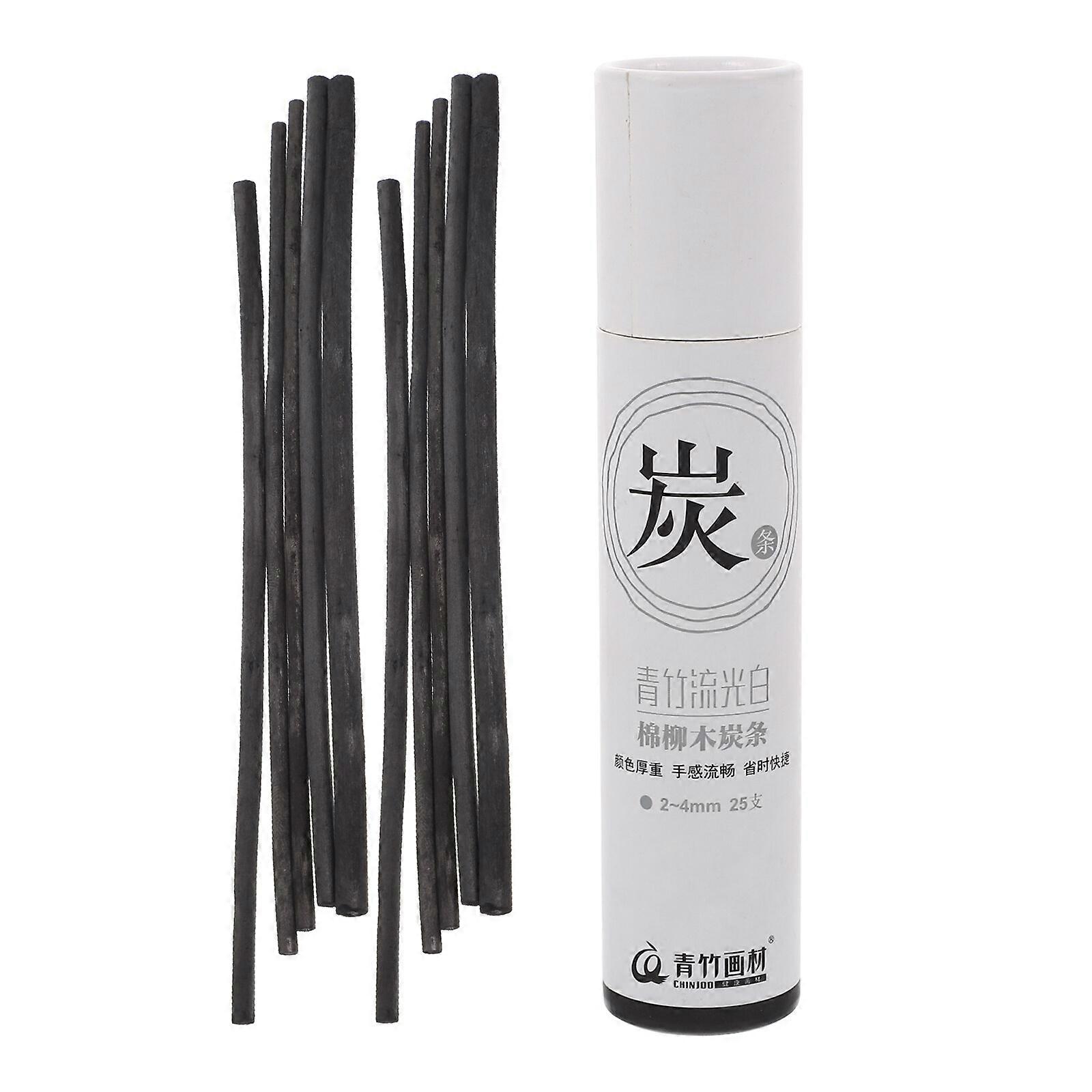25Pcs Professional Charcoal Sticks Artist Sketching Charcoal Durable Compressed Charcoal (2-4mm)