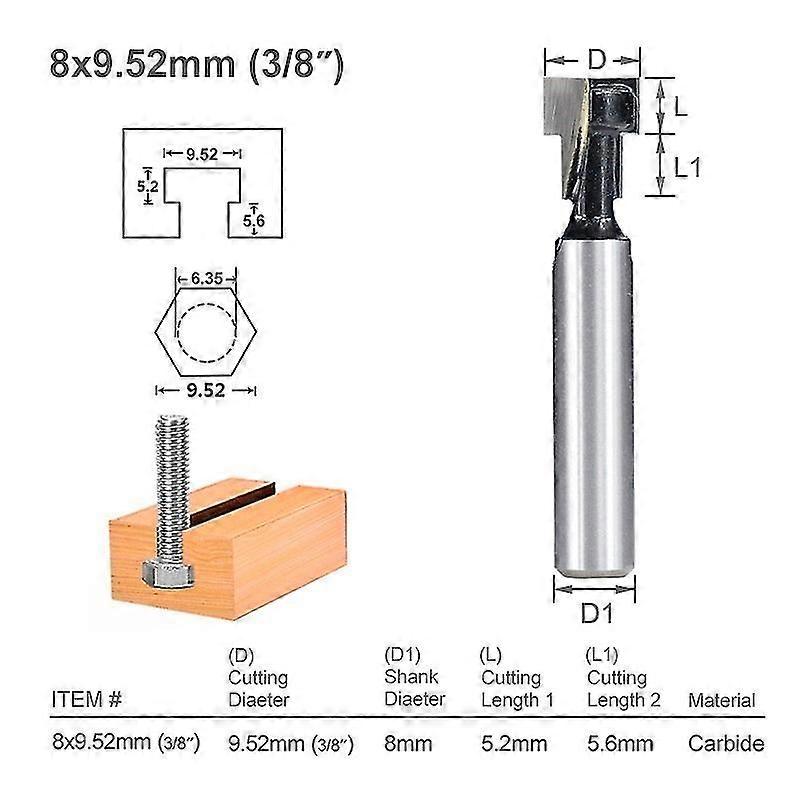 Milling Cutter 8mm Shank T Slot Router Bit Set Hex Bolt Key Hole Bits T Slotting Carbide Endmill For Woodworking Tool