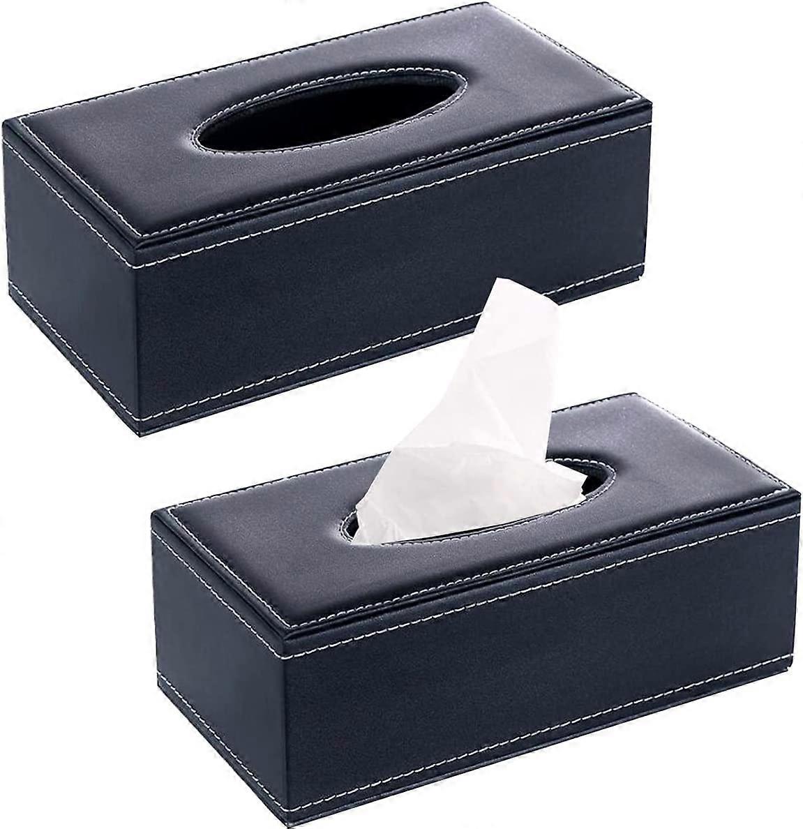 2PCS Rectangular Tissue Box PU Leather Cosmetic Tissue Box Paper Tissue Box for Car, Dressing Table