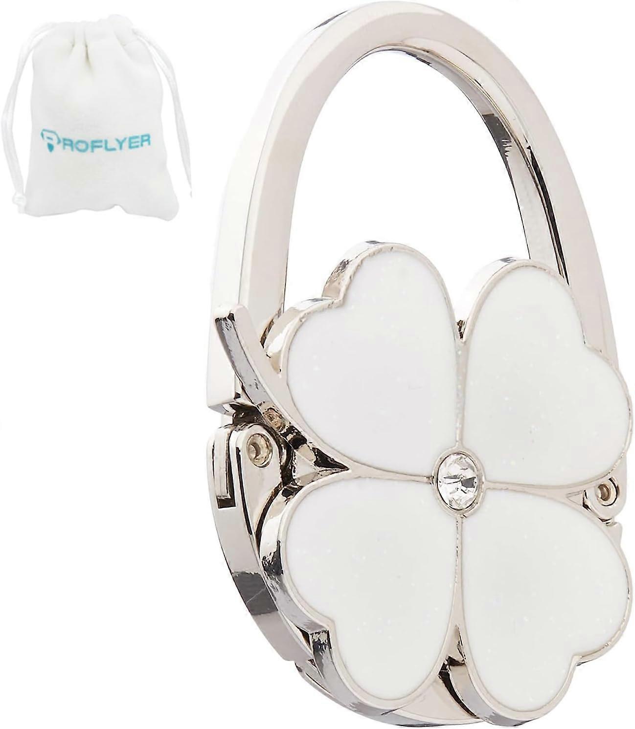 Clover Design Foldable Handbag Hanger Folding Purse Table Hook Holder(White)