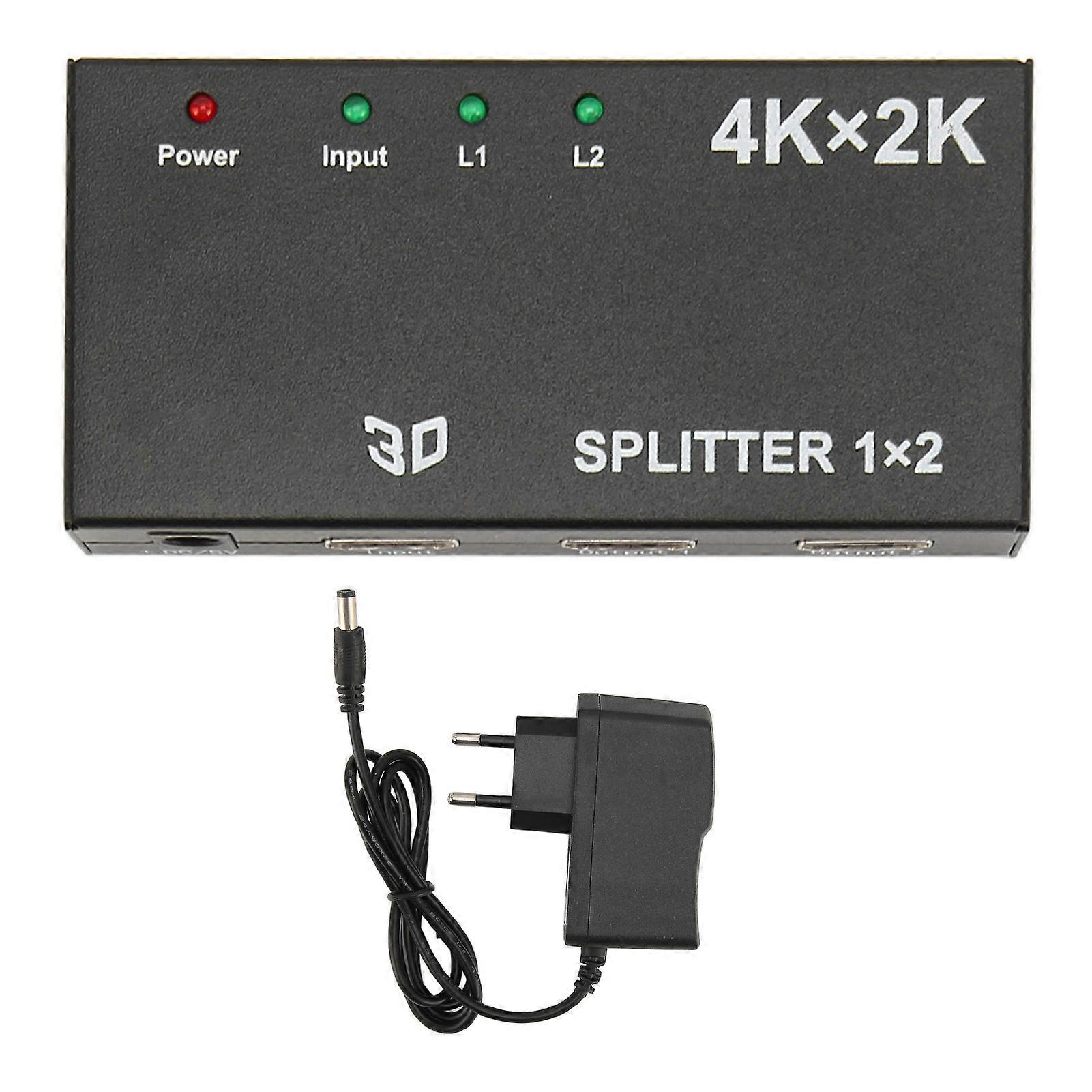 HD Multimedia Interface Splitter 1 in 2 Out 4K 2K Duplicate Mirror Screen Video Switcher mit Netzteil für TV 100 bis 240 V EU-Stecker