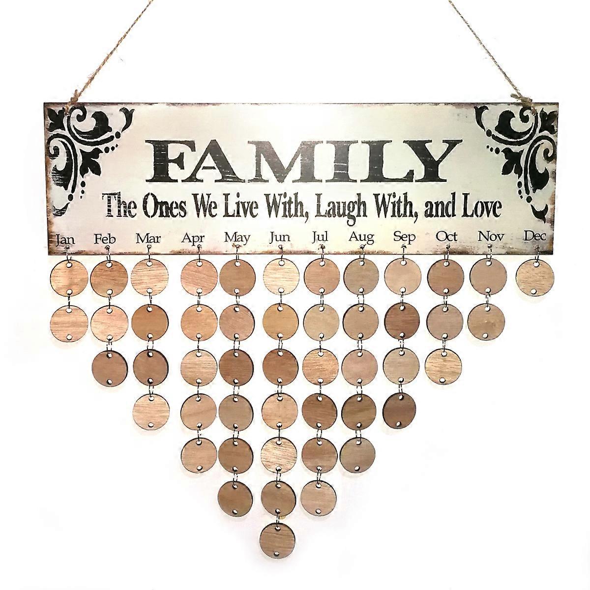 عائلة عيد ميلاد معلقة لوحة DIY تقويم خشبي تذكير عيد ميلاد ديكور المنزل (1 لوحة / 1 حبل / 50 قرص دائري)