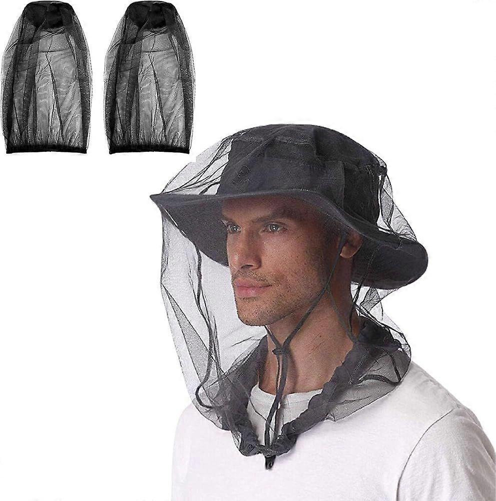 2pcs Black Mosquito Repellent Hat with Mosquito Net Face Net Anti Fly Mosquito Head Net for Beekeeping Fishing Outdoor Camping Good for Traveling