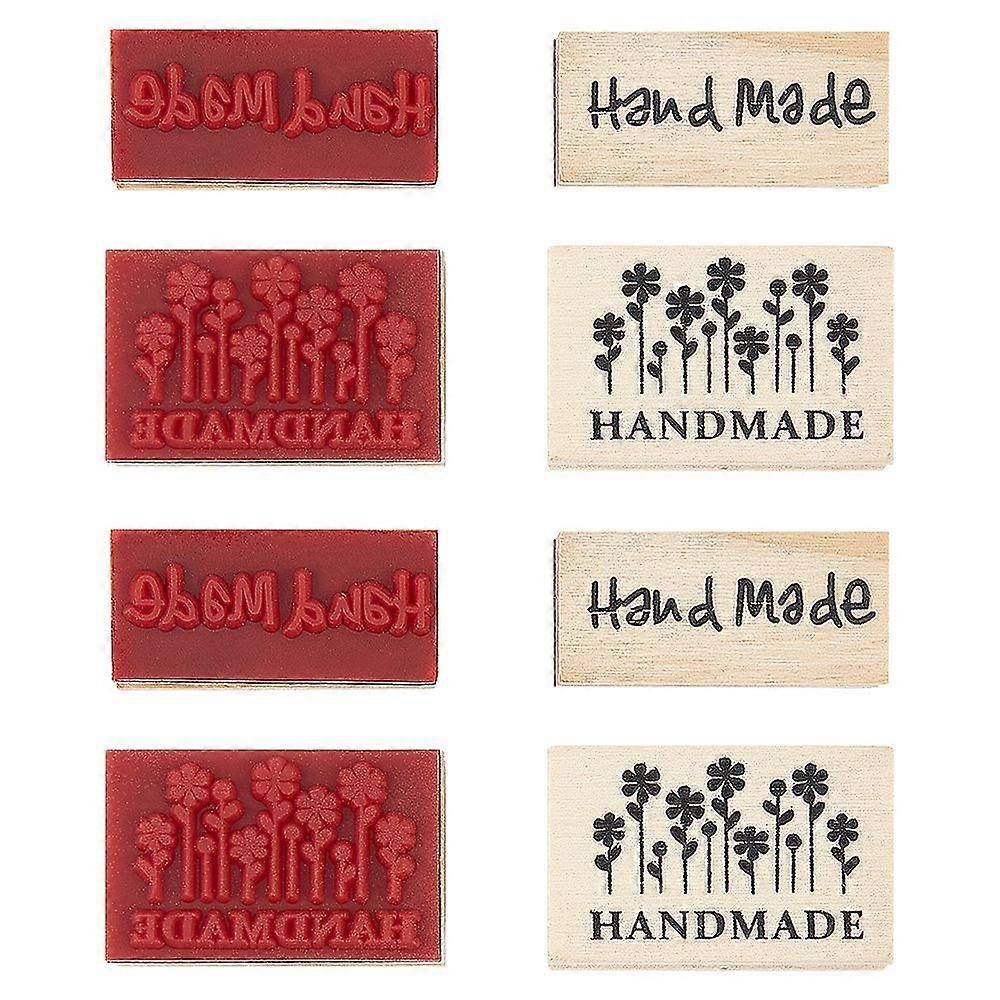 1Set 8Pcs 2 Styles Wooden Stamps for Scrapbooking and DIY Craft Card Rectangle with Word Handmade BurlyWood 4pcs/style
