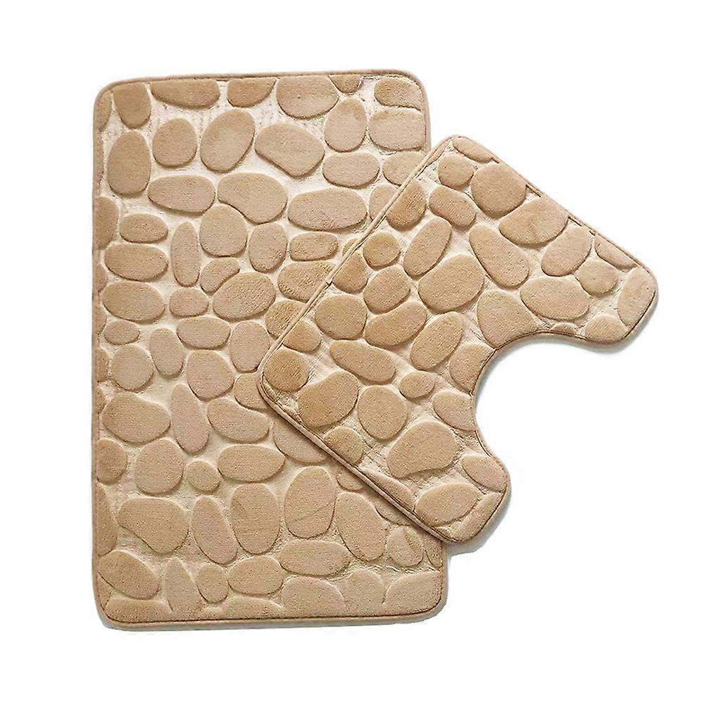 ベージュ滑り止めカーペットセット - 50x80cm & 50x40cm U字型