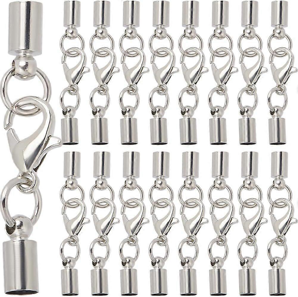 1 Box 50 Sets Lobster Clasp Connector Cord Ends Clasps Bulk Silver Metal Brass Antique Barrel Crimp Bead Tip Cords End Claw Clasp for Jewelry Making B