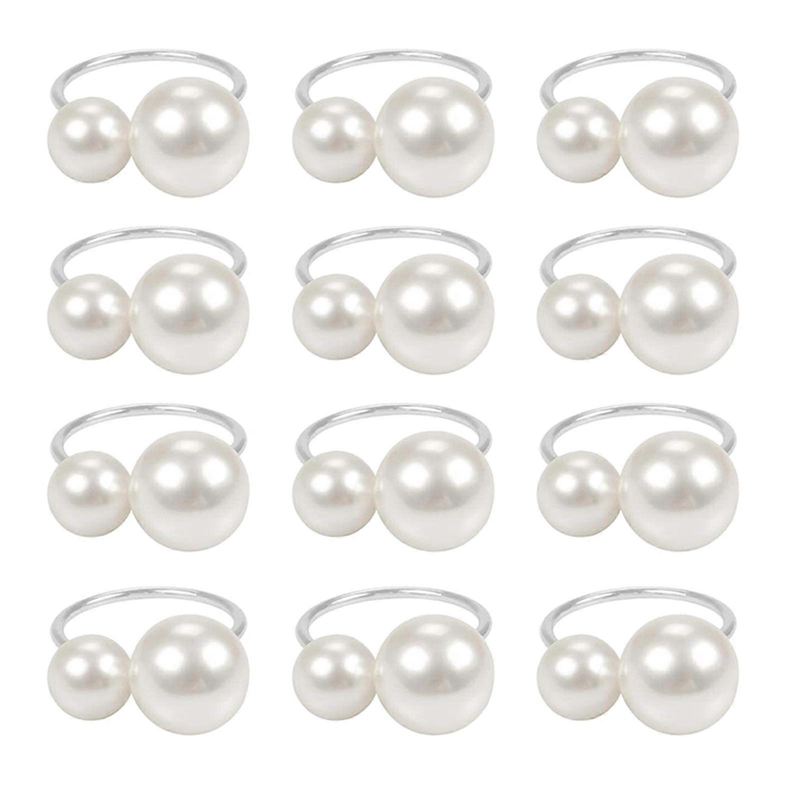 Elegant Dining Table Pearls Napkin Holders Unique Napkin Rings Set with Pearls Detailing for Elegant Tablescape