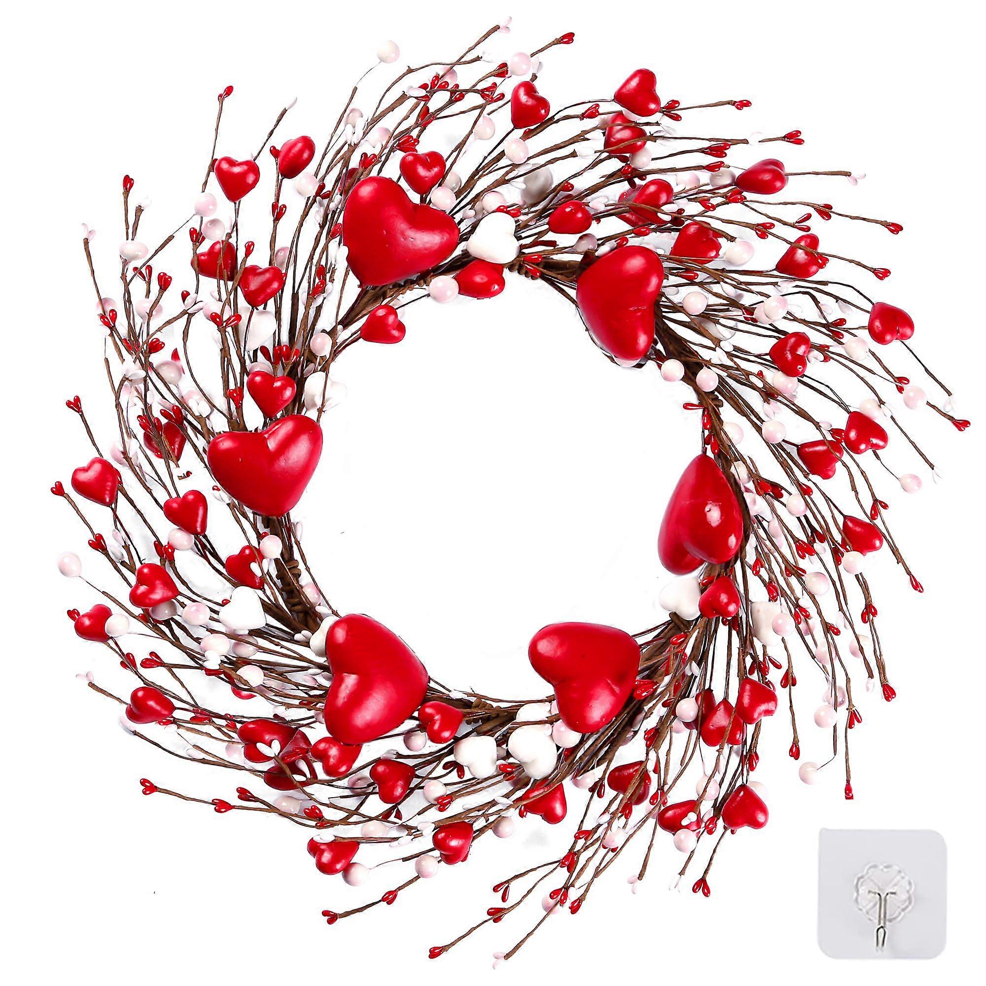 18'' Handmade Foam Heart Wreath with Red Pip Berry for Valentine's Day & Weddings