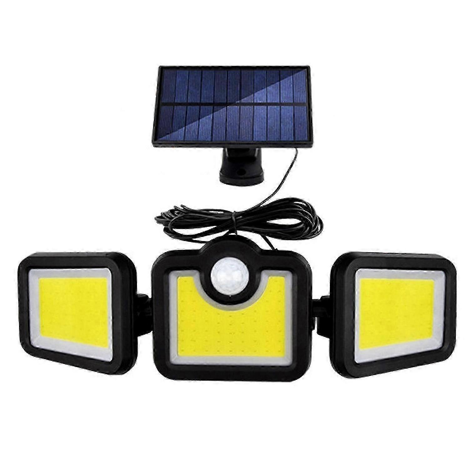 Solar Security Lights 3 Head 6000lm Motion Sensor Lights Adjustable Flood Light Yellow