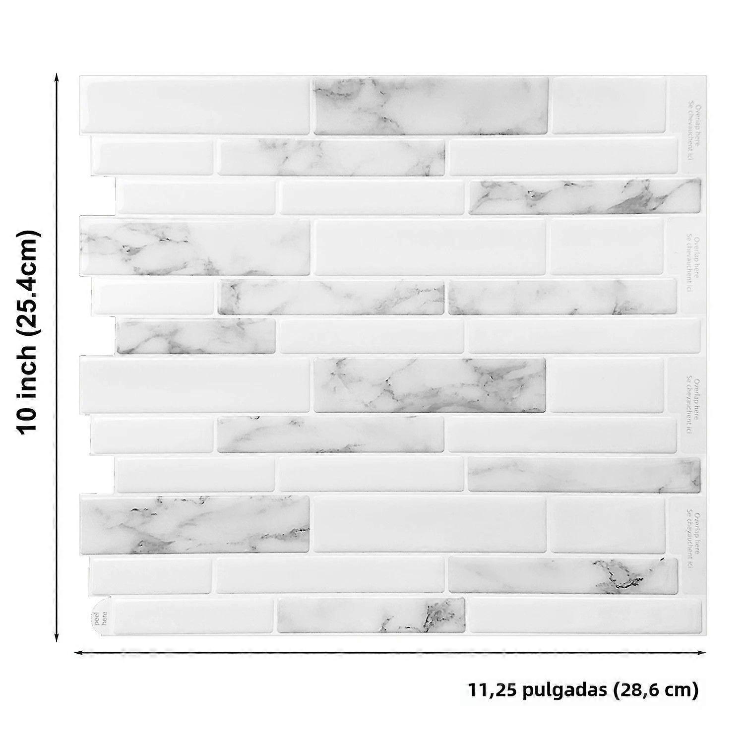 10 Sheets Modern Marble Style 3D Self Adhesive Tiles for Kitchen Bathroom and Laundry Room Wall Decor 11.22''x 10''