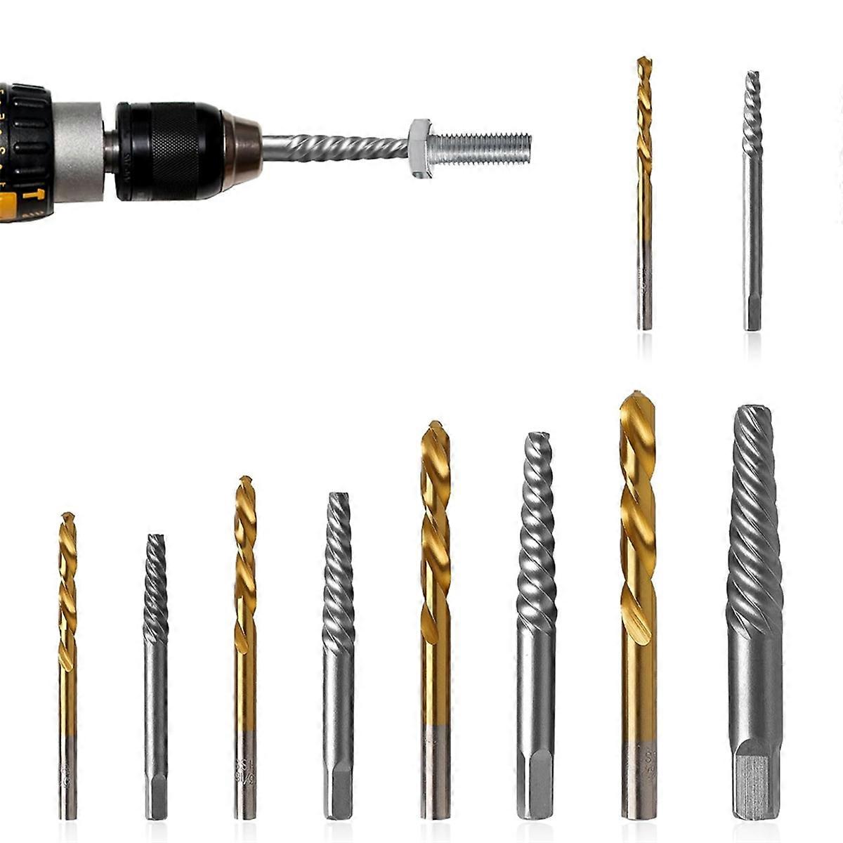 10-Piece Screw Extractor Set, for Removing Stripped Screws and Broken Bolts Drill Bit Extractor Set