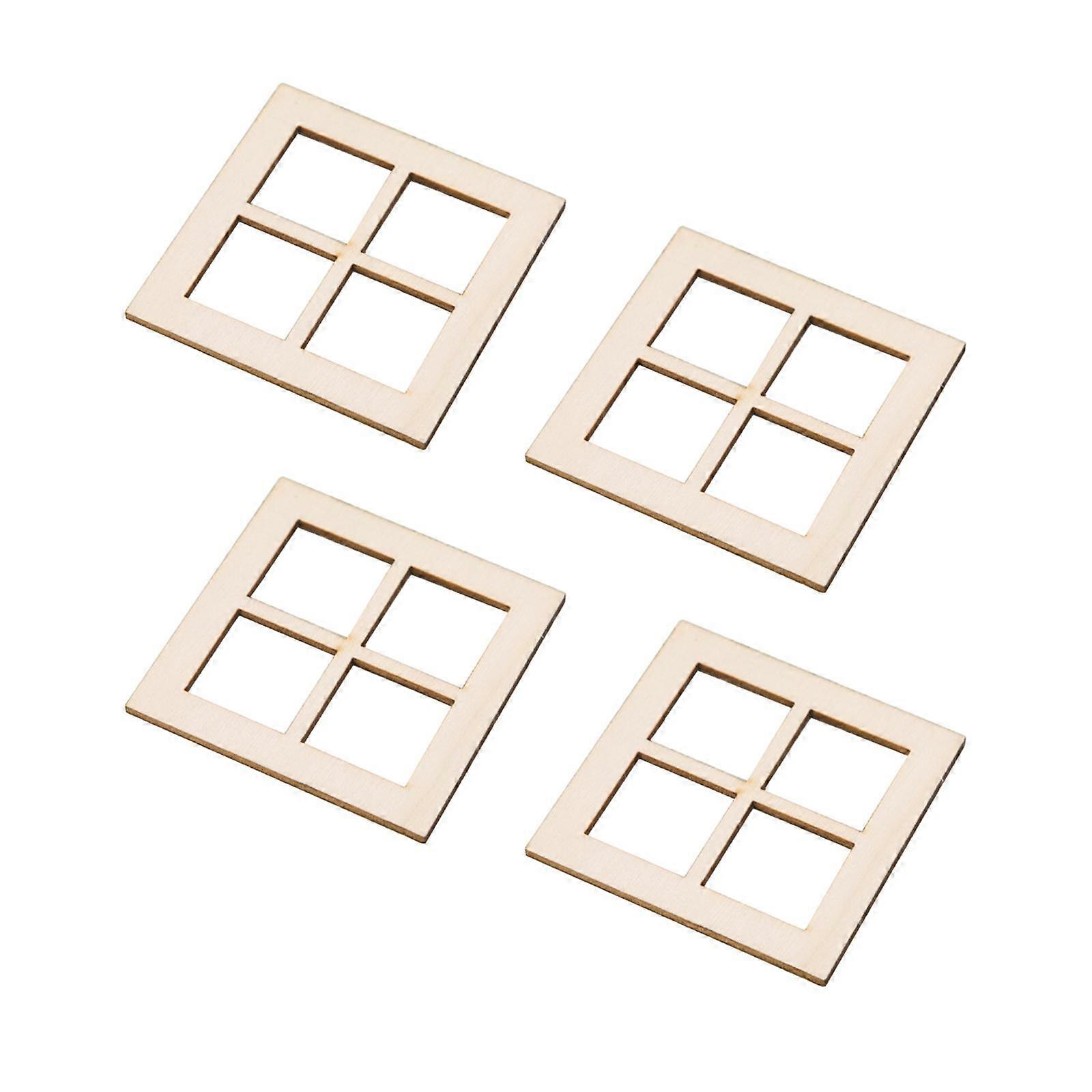 4x Tiny Wooden Window Model Mini Window Frame Model for Model Town Accessory