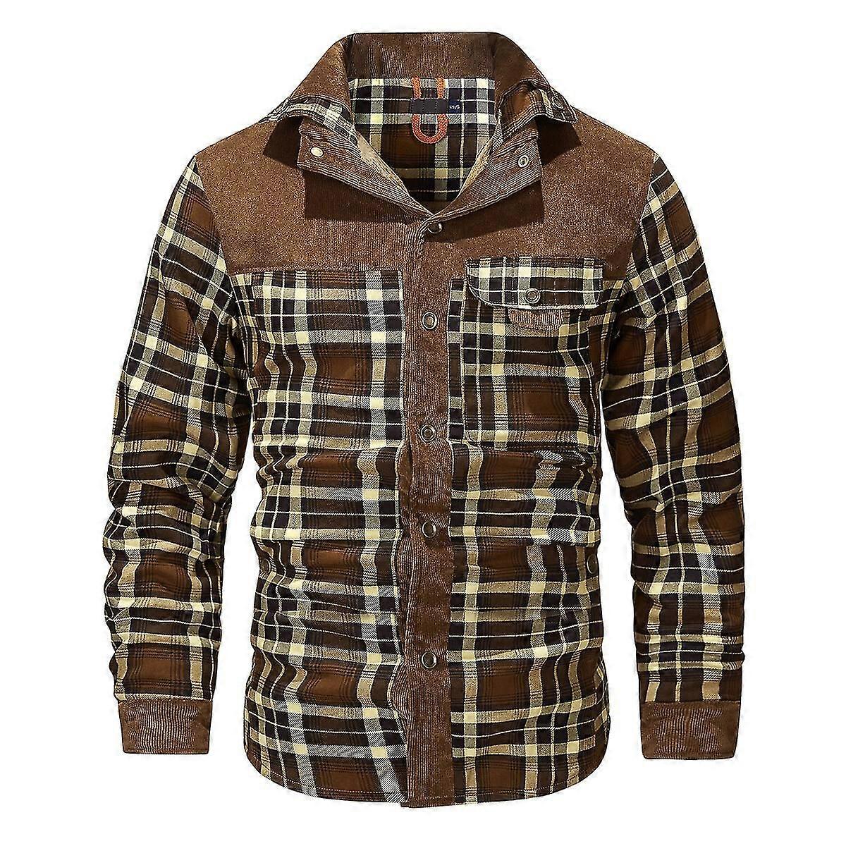Herren Cord Karierter Mantel Fleece gefüttert Jacke