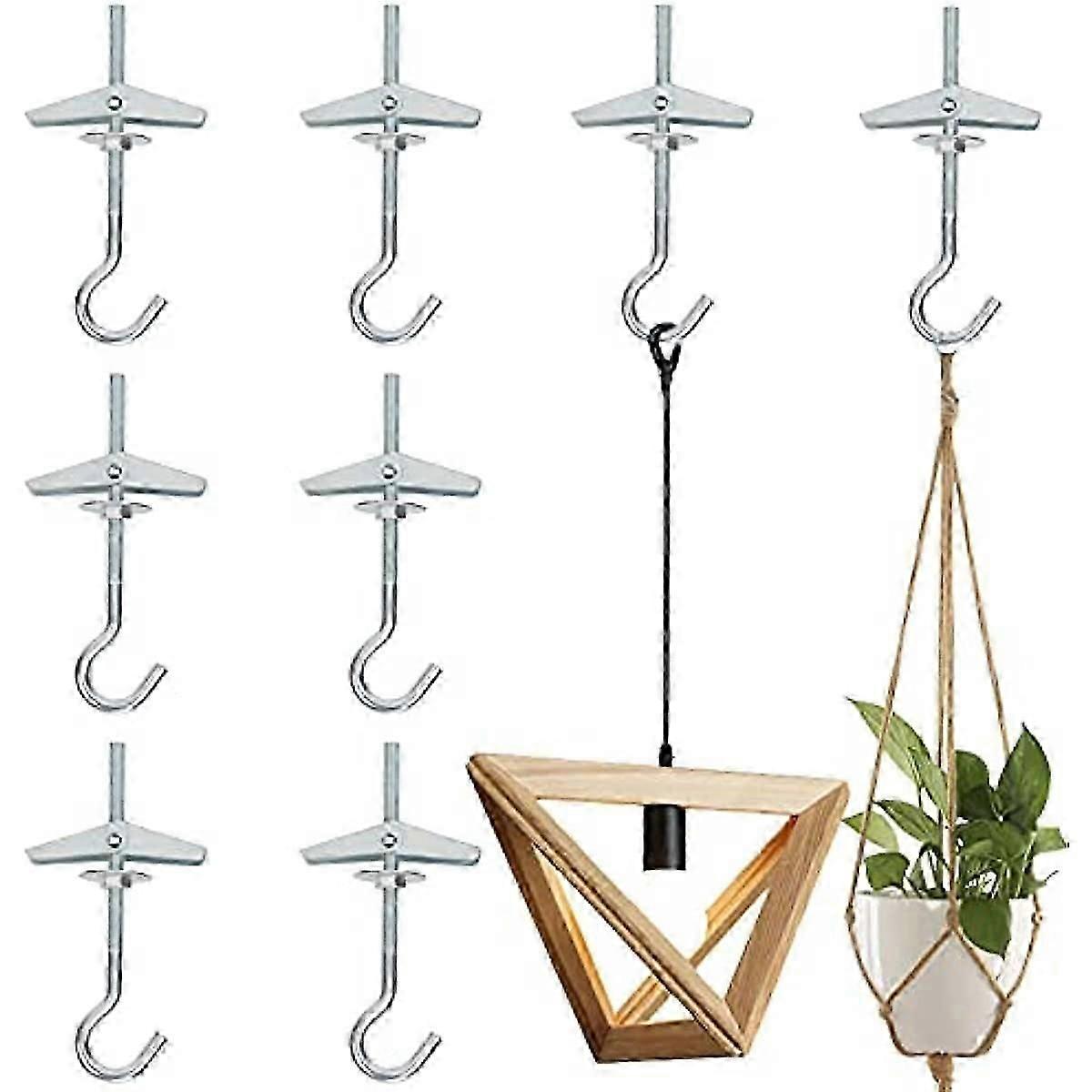 WEDNOK 8 Pcs Wing Spring Toggle Hooks Plasterboard Ceiling Hook M595mm Galvanized Steel Mount Hook Fixing Anchors with Threaded Hooks for Drywall Cavi