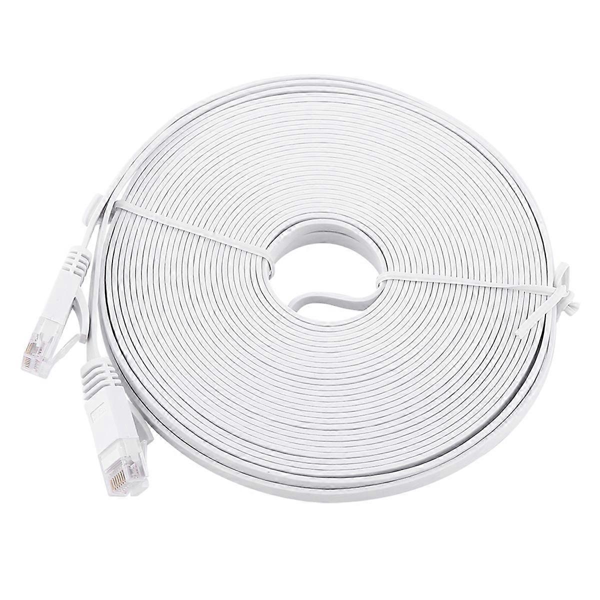 RJ45 CAT6 Ethernet Flat LAN Cable UTP Patch Router Cable 1000M White 15m