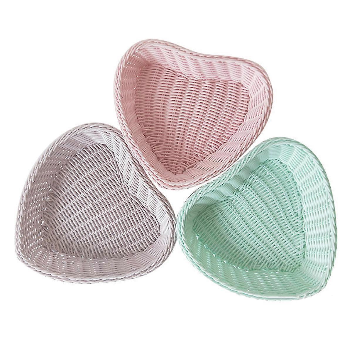 Dessert Display Basket, Rectangular Shape Natural And Rustic Beautiful Breath Durable Not Easy To Break Storage Basket For Fruits Candies Snacks 3Pcs