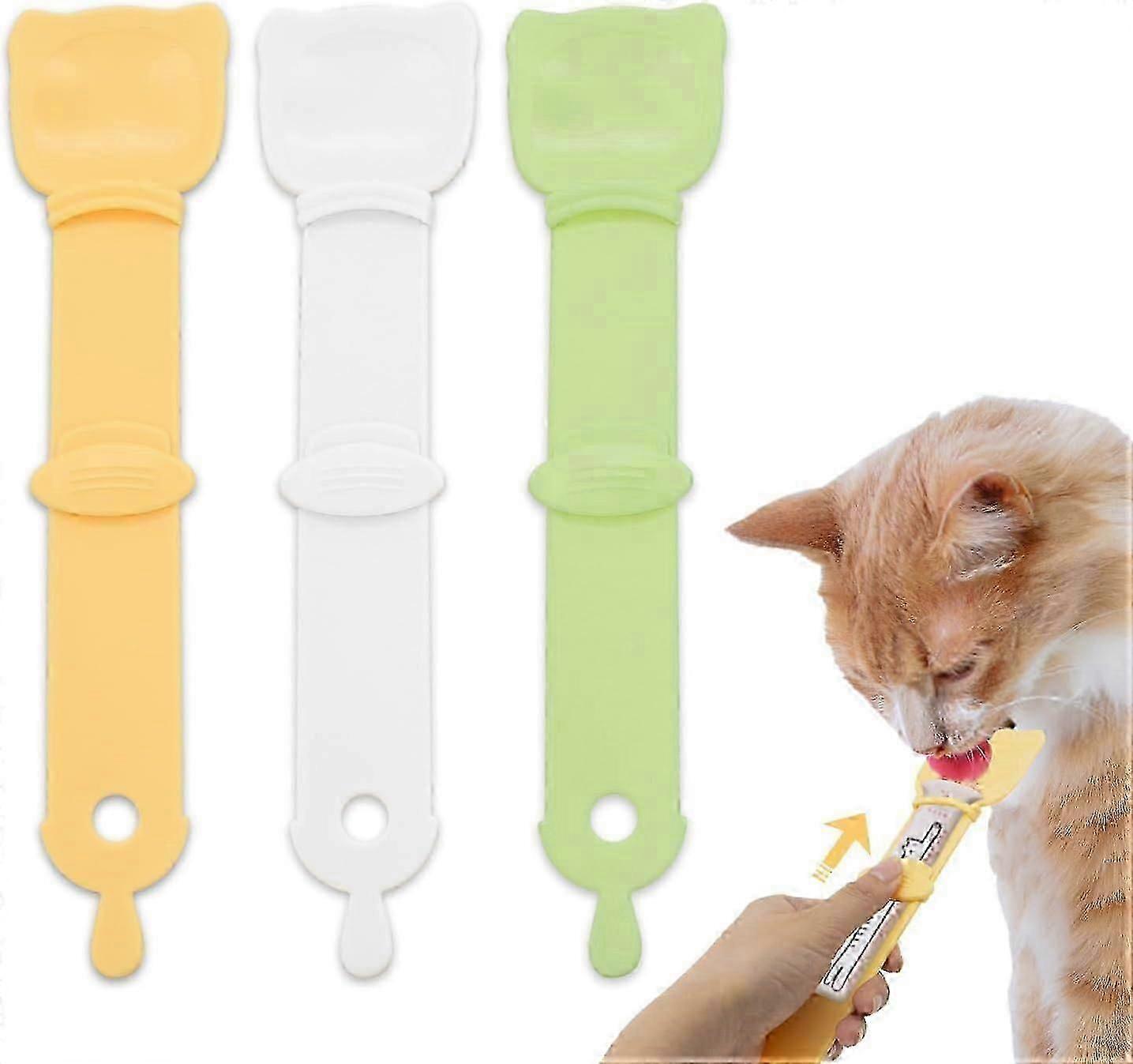 3pcs Happy Spoon Cats Cute Cat Treat Spoon, 2 in 1 Cat Squeeze Treat Spoons, Cat Strip Feeder, Multi Functional Pet Spoons for Cats