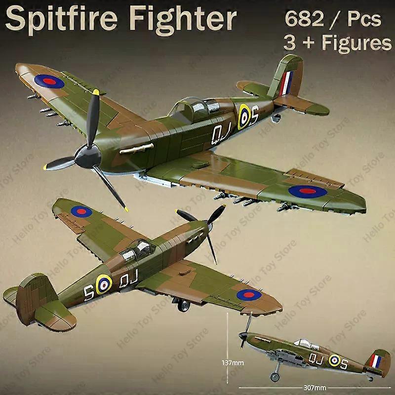 WW2 Britain Spitfire Blocks Military Fighter Building Blocks Classic Battle Plane Air Weapons Model Bricks Boy For Toy Kids Gift