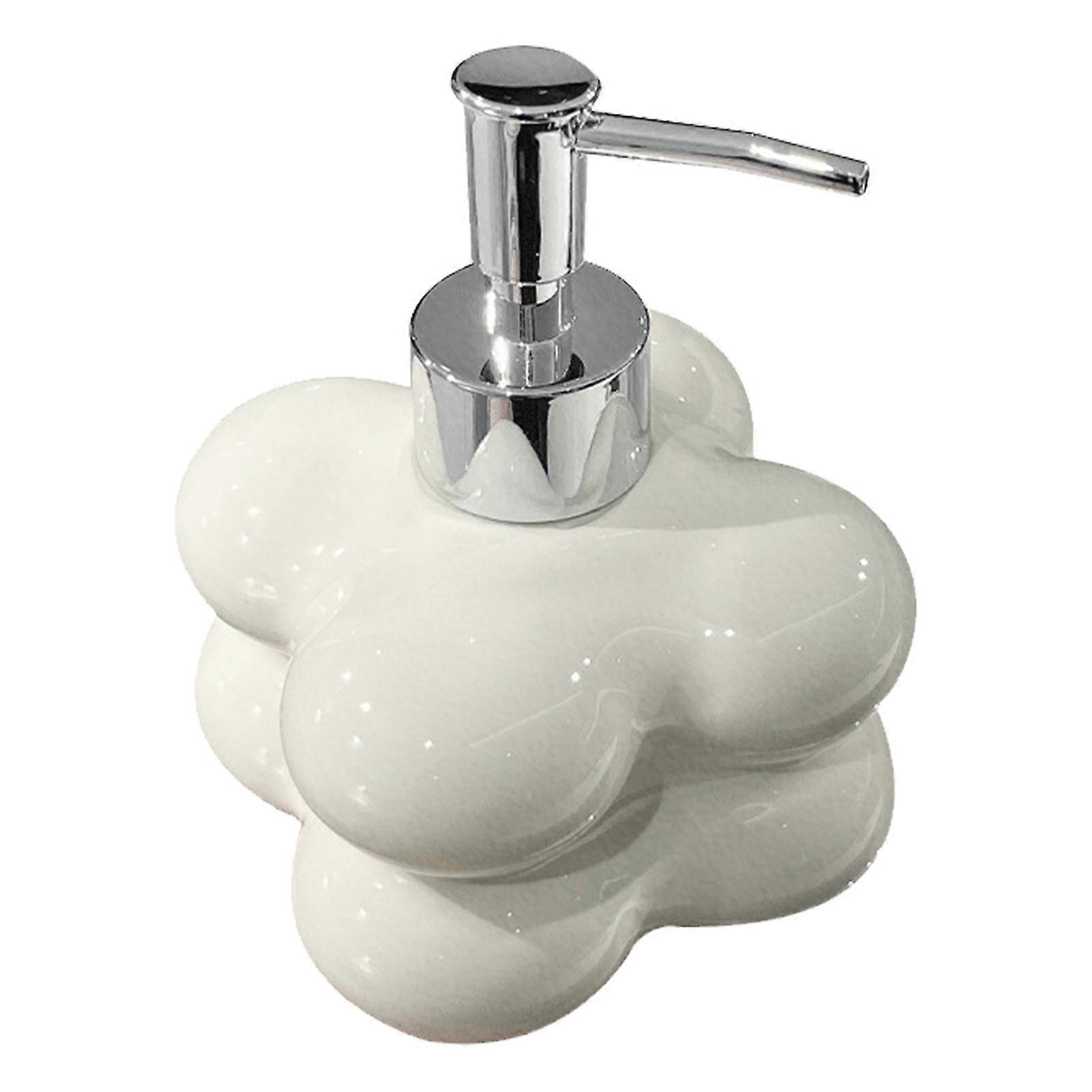 Cloud Press Pump Bottle Ceramic Refillable Dispenser for Bathroom, Reusable Milky White Cloud Shape Decoration
