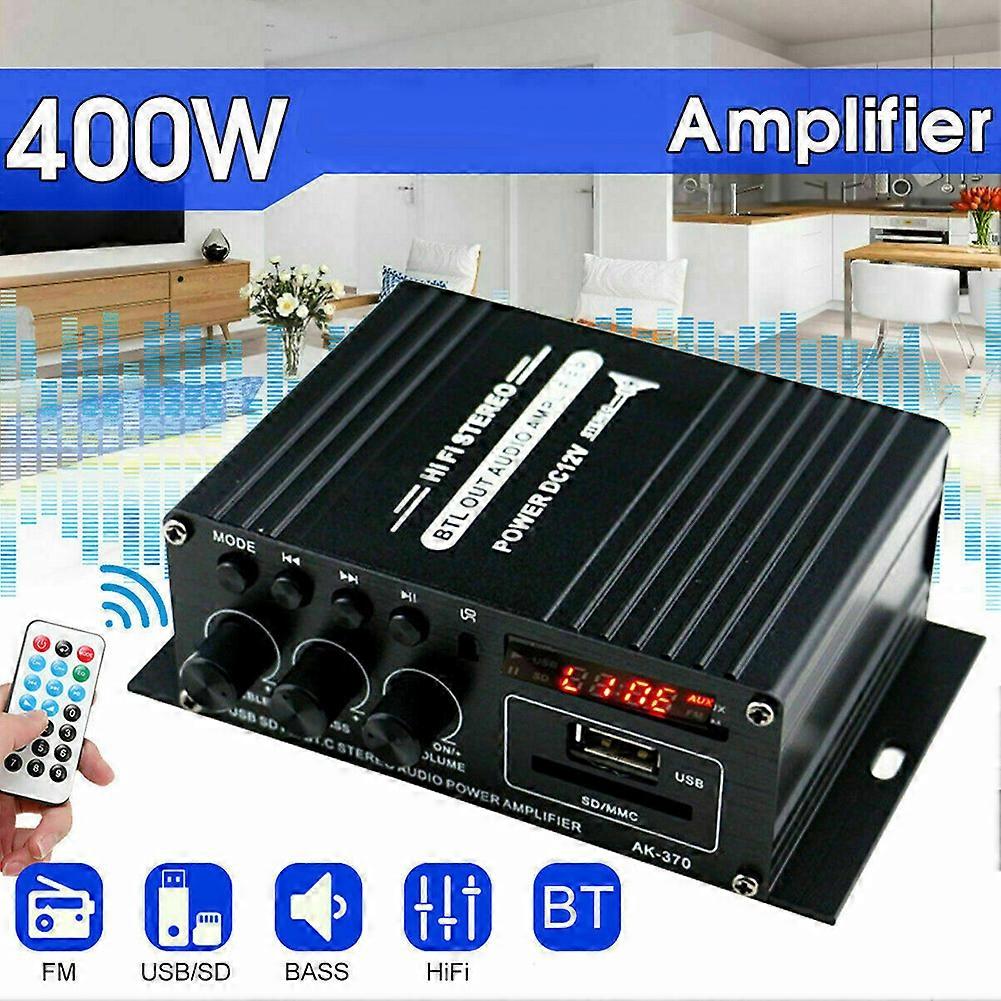 400W 2x200W Stereo HiFi Audio Amplifier Bluetooth EDR Subwoofer Amp for Car Home Sound Speaker with LED Design
