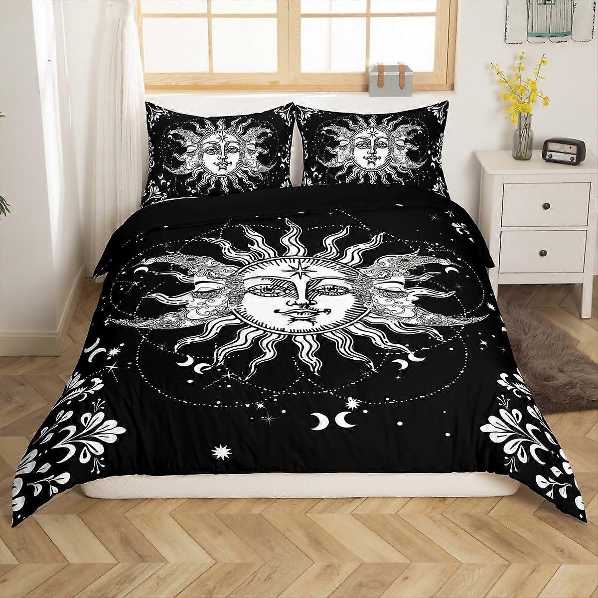 Bohemian Mandala Black and White Microfiber Comforter Cover Set Twin Size with Pillow Sham Flower Galaxy Design