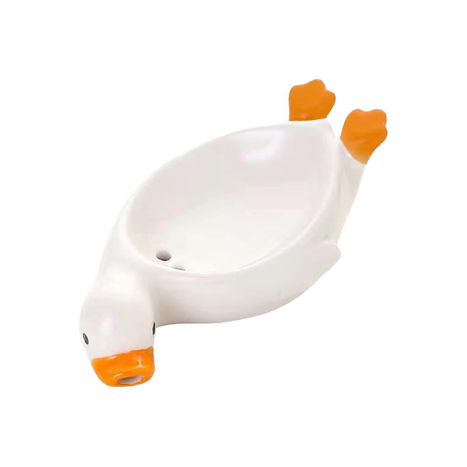 Cute Duck Self Draining Ceramic Decorative Dish Soap Holder for Shower Bathroom