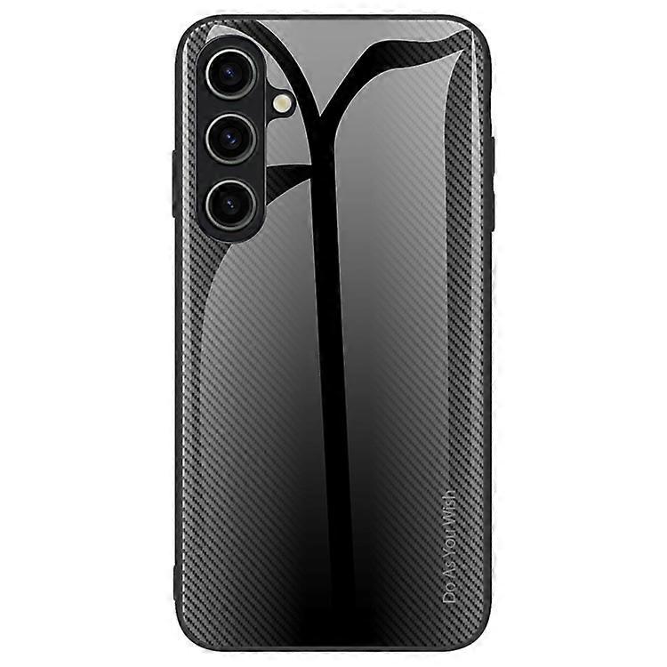 Compatible For Samsung Galaxy A55 5G Case Carbon Fiber Texture Tempered Glass+TPU Phone Back Shell