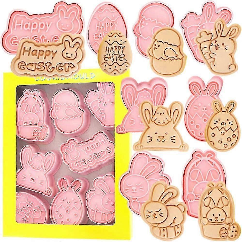 8Pcs Easter Cookie Cutters, Cookie Cutter with Plunger Stamps, 3D Cookie Stamps compatible  Easter Biscuit Snacks Cheese Baking_Featured Gift