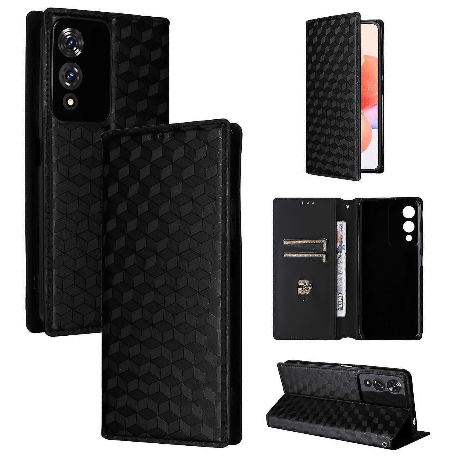 Cubic Grid Texture Flip Leather Phone Case