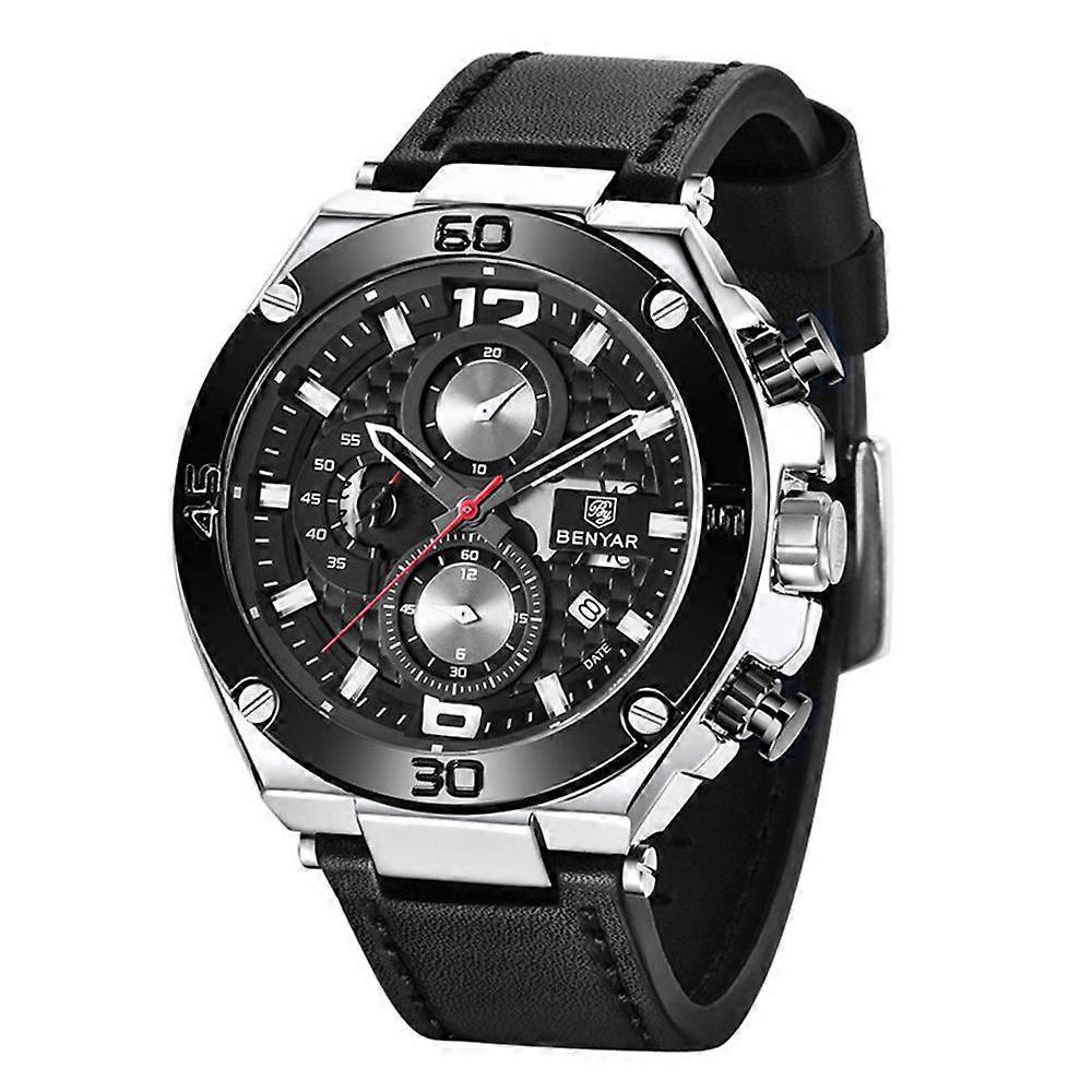 Men's Waterproof Quartz Chronograph Watch with Leather Strap