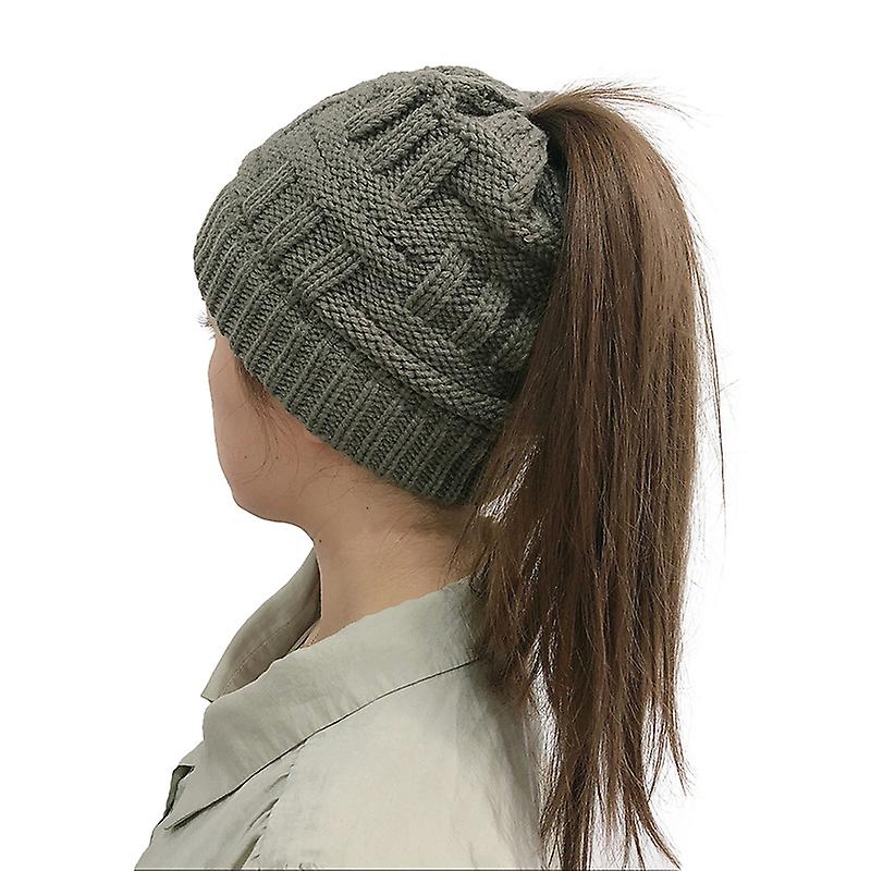 Women Knitted Hat Warm Beanie Ponytail 