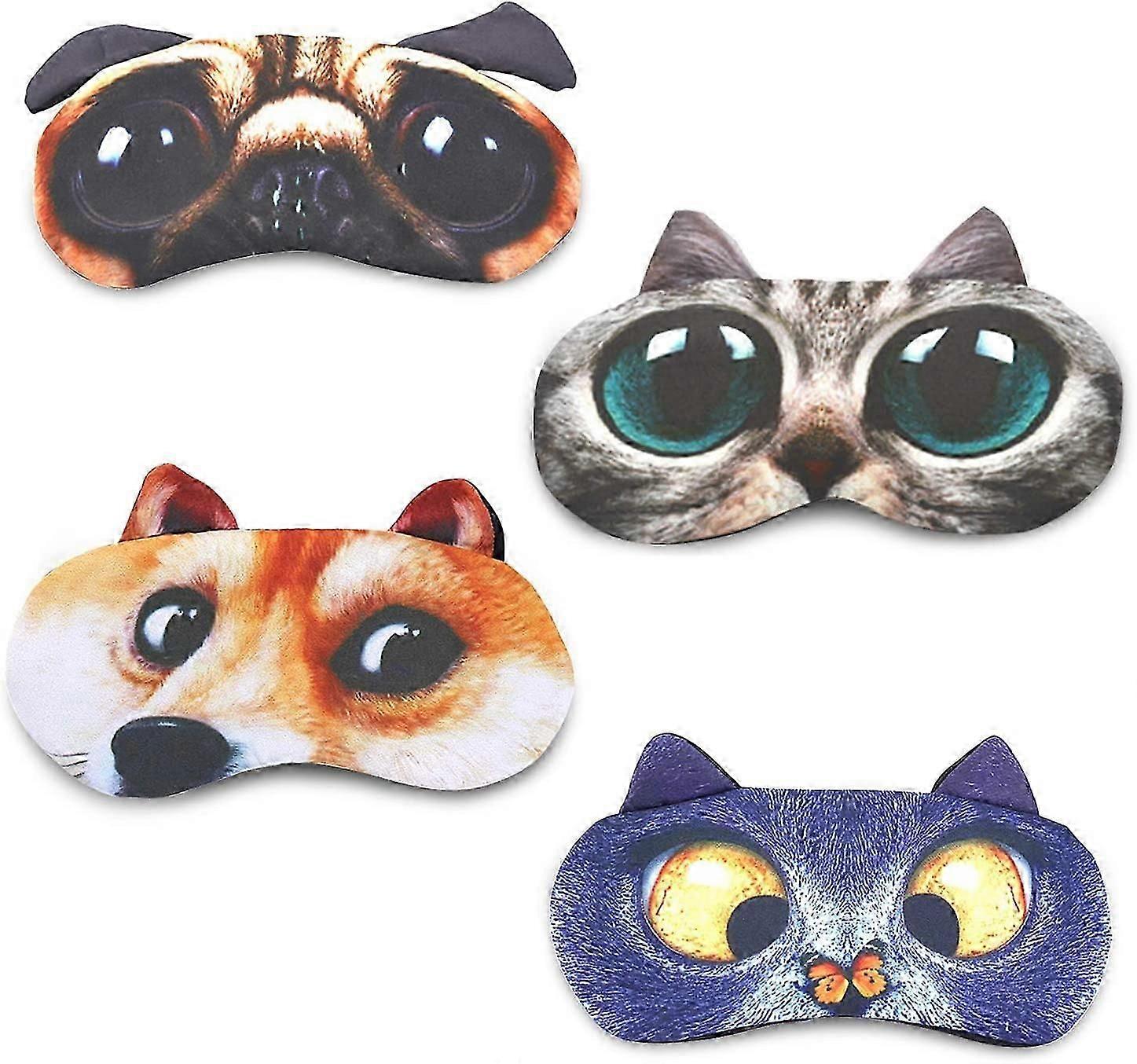 Animal Sleeping Eye Masks with Adjustable Strap 4 Pack