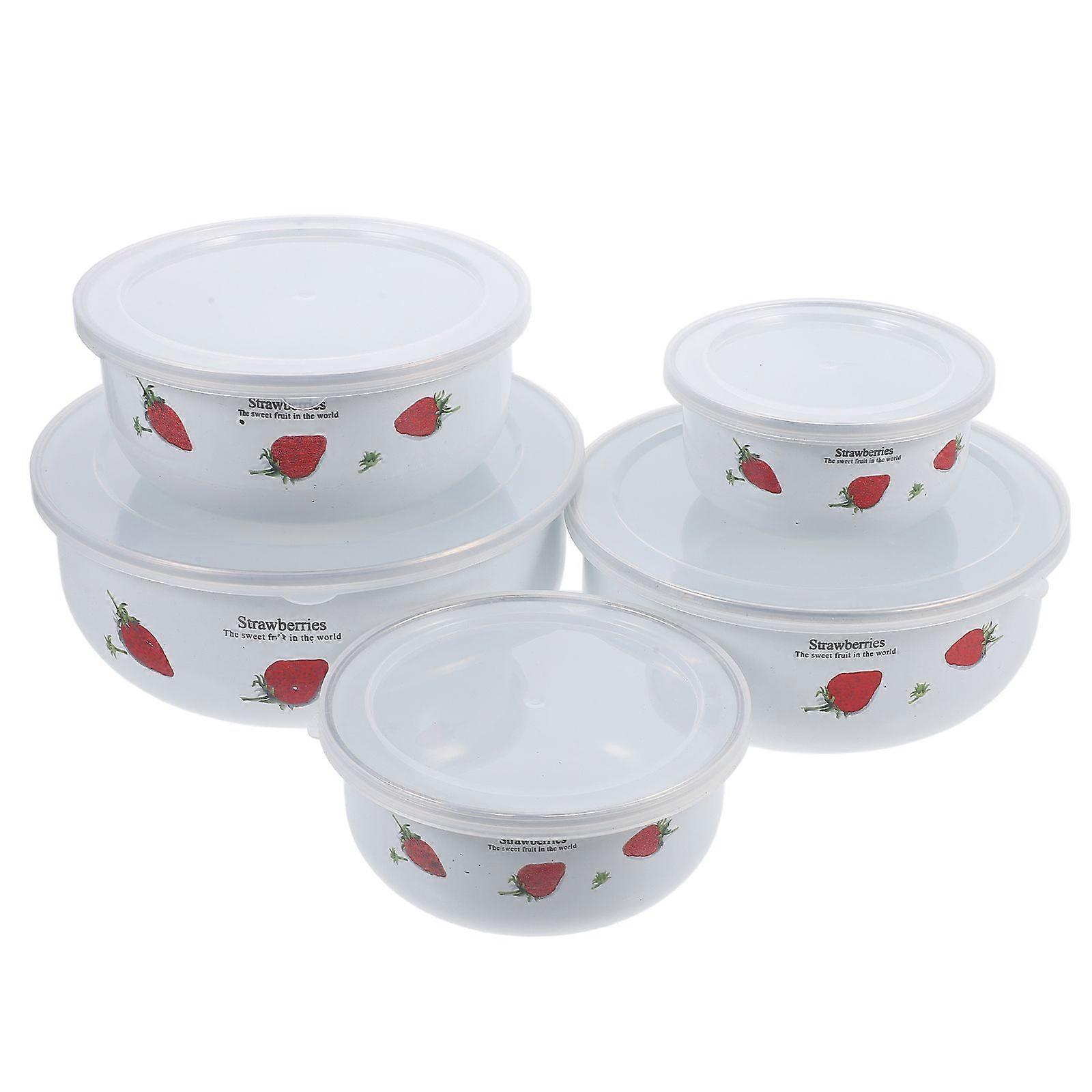 5Pcs Enamel Bowls with Lids Food Salad Bowls Stackable Fresh Keeping Bowls Enamel Salad Mixing Bowls