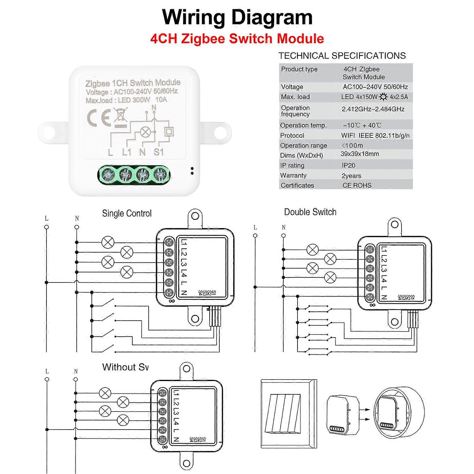 4CH Zigbee Mini Relay Module Support 2 Way Control Switch for Smart Automation, Works with Alexa Home