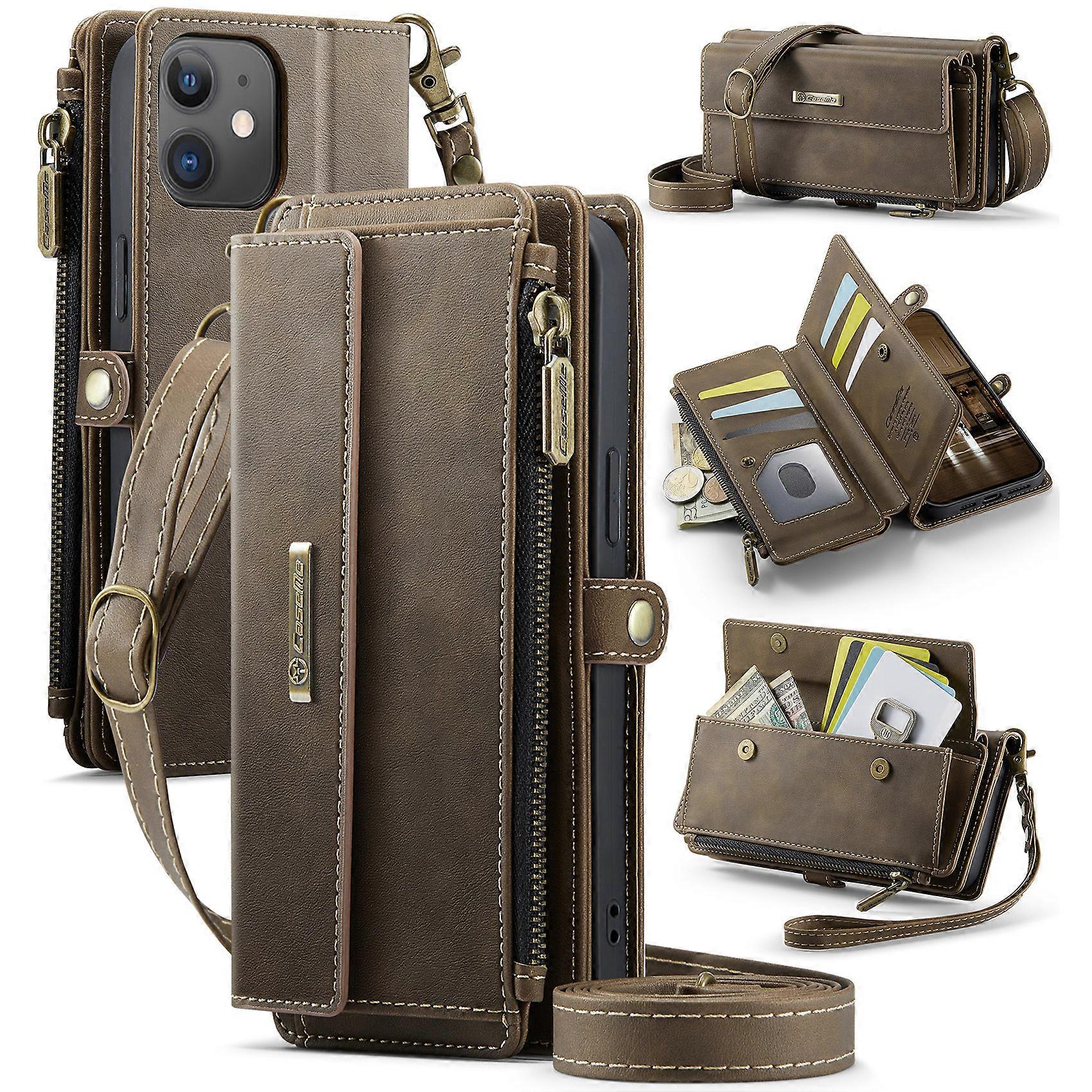 Compatible For iPhone 12 mini 5.4 inch Case CASEME C39 RFID Zipper Wallet Stand Leather Cover with Strap