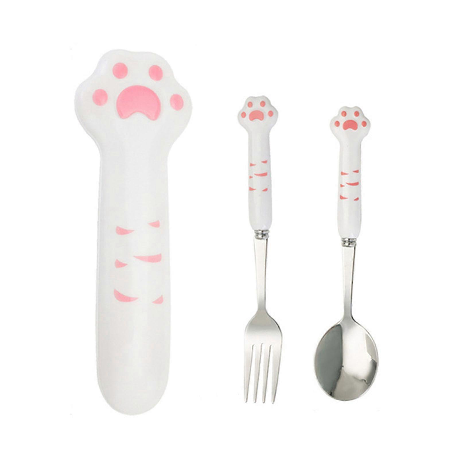 Protable Fork Spoon Suit Protable Utensils Set Travel Utensils Set Stainless Steel Cutlery Flatware Set with Storage Box Pink