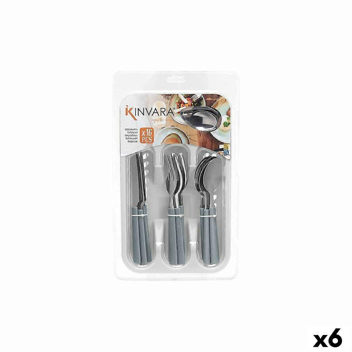 Cutlery Set Kinvara Grey Silver Stainless steel Plastic 22,5 x 37,5 x 4,5 cm (6 Units)