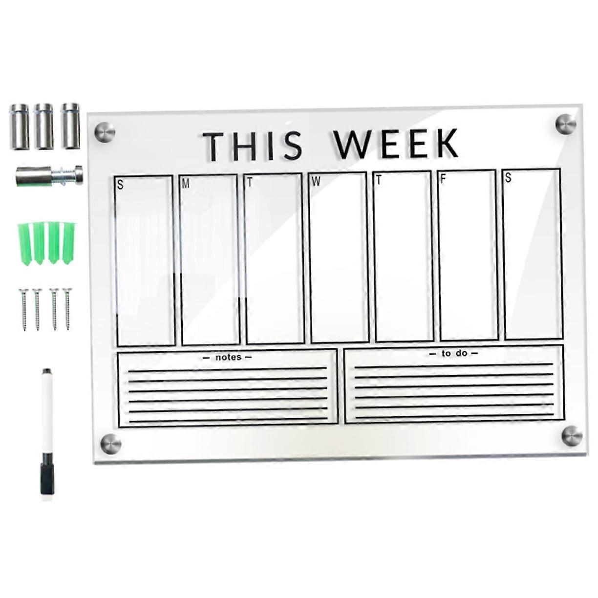 1Set Wall Mounted Weekly Planning Board Transparent Acrylic Memo Sign for Easy Messaging Organization for Home Office Store Decor and More